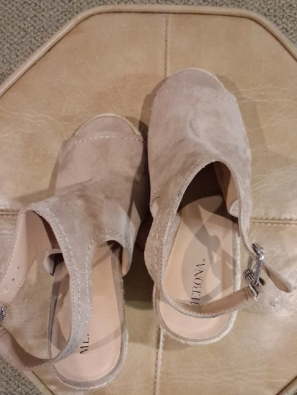 Merona Taupe Suede Open-Toe Ankle Strap Espadrille Wedges